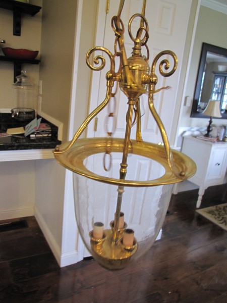 3 00 brass pendant turned into pottery barn style light, lighting, painted furniture, Before Brassy and Ugly