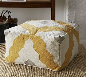 west elm gray yellow and brown living room design, home decor, living room ideas, painted furniture, West Elm Bazaar pouf