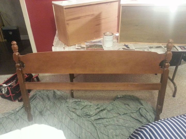 french grain sack inspired headboard, painted furniture, Headboard I have had since I was a kid