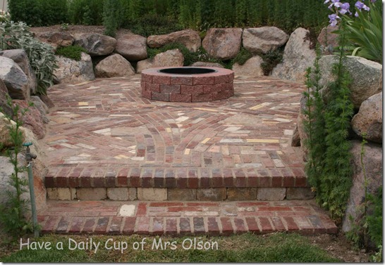 brick bat fire pit getting inspiration for my garden from our travel, concrete masonry, outdoor living, We filled it up 3 4 of the way with sand The last 1 4 we used polymer sand This hardens slightly and helps prevent weeds It was swept in with a broom This process was repeated a few times allowing for settling