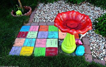 Recycled Bricks From an Old Fireplace Turned Into Colorful Yard Art!