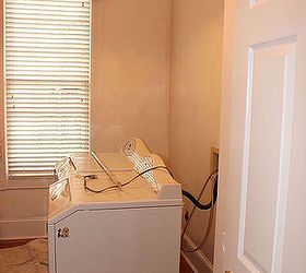 updated laundry room, foyer, home decor, laundry rooms, painting, shelving ideas, Two coats of stain blocker were required to cover the stencils Follow the drying directions on the can of stain blocker for drying time in between coats