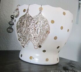 gold polka dot jewelry bowl, home decor, repurposing upcycling
