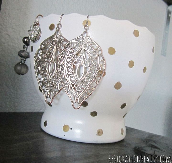 gold polka dot jewelry bowl, home decor, repurposing upcycling