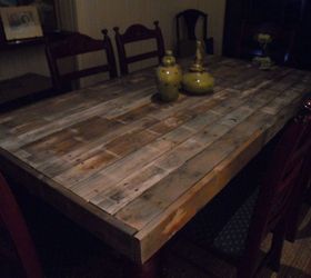 pallet wood farmhouse dining table, painted furniture, after still needs sanding and waxing