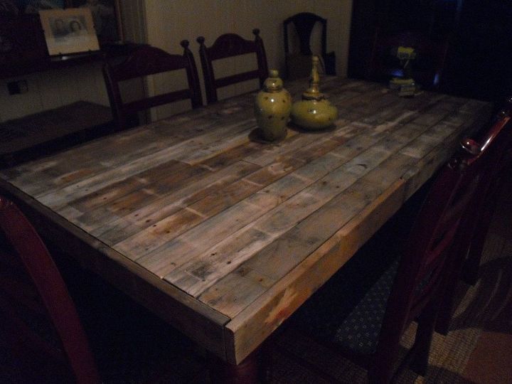 pallet wood farmhouse dining table, painted furniture, after still needs sanding and waxing