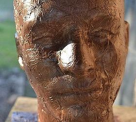 faux distressed leather head planter, crafts, gardening, painting, repurposing upcycling, Finished planter close up