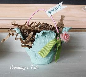 recycled egg carton mini spring baskets, crafts, Embellish with scraps of ribbon and tiny paper or fabric flowers Fill with shredded paper moss or Easter grass A little chocolate would be good too