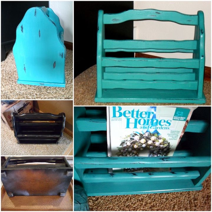 drab to fab magazine rack transformation, chalk paint, painted furniture, Cece s Caldwell s Destin Gulf Green mixed with ASCP s Florence