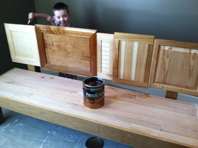 cabinet door bench, diy, how to, painted furniture, repurposing upcycling, woodworking projects, the bench together getting a coat of poly