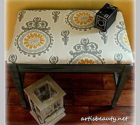 cute bench made from old broken garage sale end table, garages, home decor, painted furniture, repurposing upcycling, Cute little bench made from an old end table after