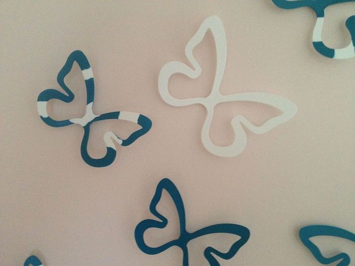 the easiest wall decor update ever, crafts, home decor, wall decor, To add some pop I decided add a pattern to some of the butterflies I did another set in solid color and left some white