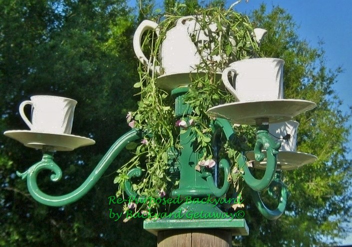 re purposed backyard, gardening, repurposing upcycling, Teacup birdfeeder