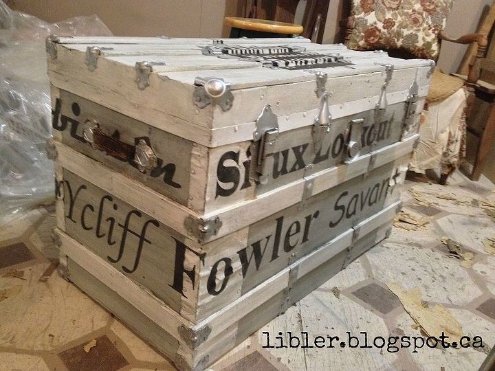 vintage trunk makeover, painted furniture, repurposing upcycling, Front and side