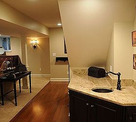 basement renovation in west chester pa, basement ideas, home decor, home improvement, Dura Supreme Cabinetry and granite countertop used for bar niche