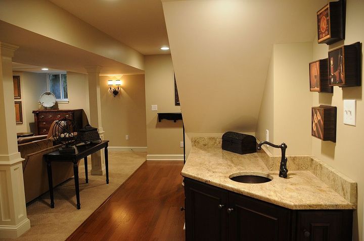 basement renovation in west chester pa, basement ideas, home decor, home improvement, Dura Supreme Cabinetry and granite countertop used for bar niche