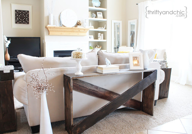 5 inspiring diy projects, crafts, home decor, X Sofa Table Tutorial via Thrifty and Chic