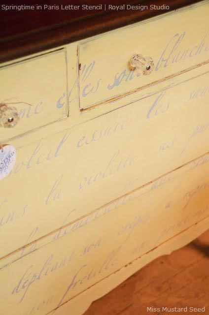 inspiring before after stenciled furniture projects, chalk paint, painted furniture, Springtime in Paris Stencil pattern and Chalk Paint on dresser drawers