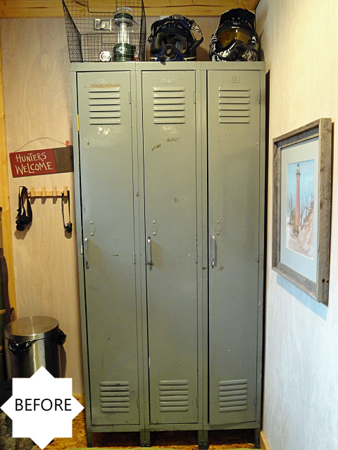 galvanized lockers, painted furniture, rustic furniture, before picture