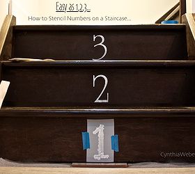 diy numbered staircase, diy, home decor, painting, stairs, Beginning to stencil lower staircase