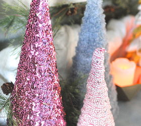easy ribbon trees, christmas decorations, crafts, seasonal holiday decor, There s actually two versions of the ribbon tree This one is made simply by wrapping cardboard cones with ribbon trim