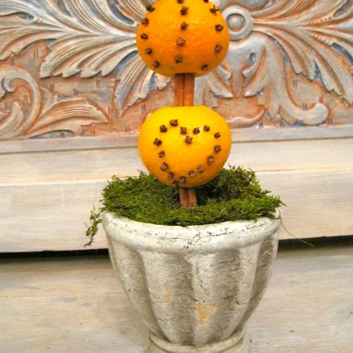 fragrant pomander topiary diy, seasonal holiday d cor, Create a topiary with cinnamon sticks