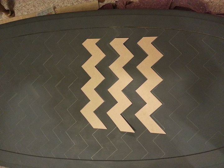 chevron coffee table, chalk paint, painted furniture, Used a cutout homemade stencil printed from a pattern online