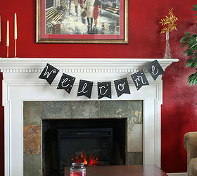 chalkboard banner for the mantle, chalkboard paint, crafts, fireplaces mantels, home decor, Then write your message on the pieces and hang