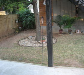 backyard koi pond, This i a view of the pond location from the side of the yard The edge of the garage foot print is visible as if the scope of the oak tree
