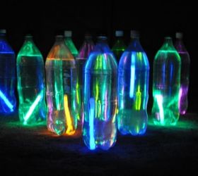 top 10 easy backyard ideas for entertaining, Create a nighttime lawn bowling party by breaking glow sticks into bottles of water