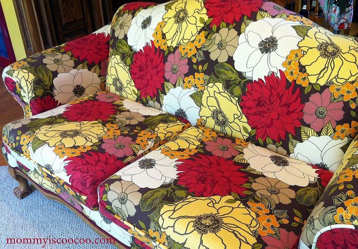 clawfoot loveseat before amp after, repurposing upcycling, reupholster, My upholstered loveseat