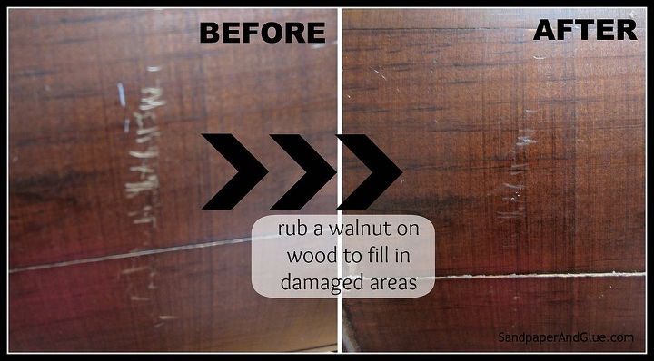 fix wood scuffs with a walnut, painted furniture, woodworking projects