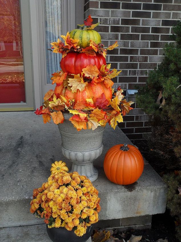 fall pumpkin front porch topiary, crafts, seasonal holiday decor