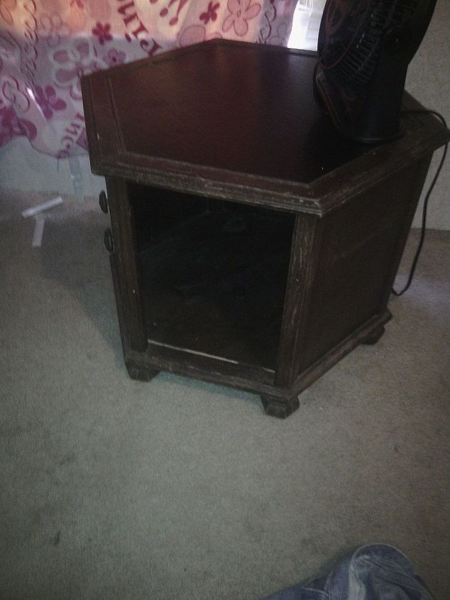 i have an old brown ugly table what can i do to it, painted furniture, Six sided ugly brown table