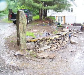 this wall was built with odds and ends that usealy get tossed aside, landscape, outdoor living