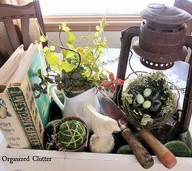 how i create a vintage spring vignette in a wooden box, home decor, repurposing upcycling, seasonal holiday decor, Give a container vignette a try