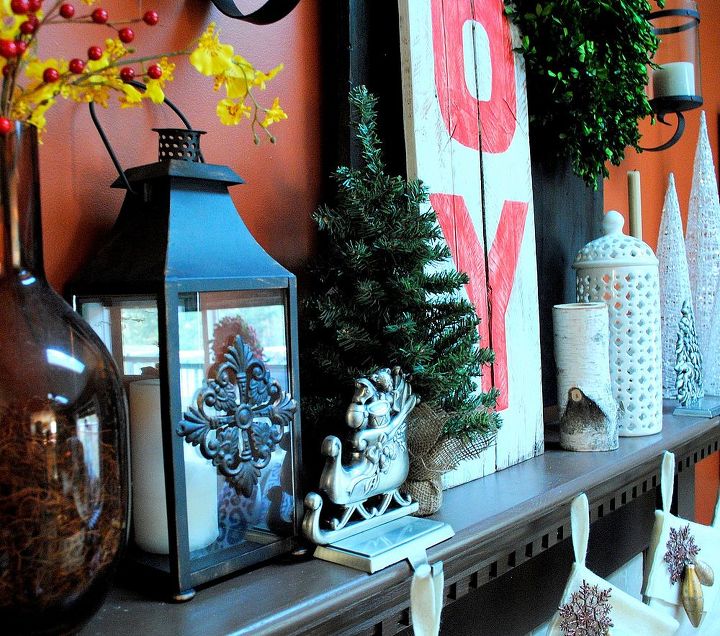 joyful christmas mantel, christmas decorations, crafts, seasonal holiday decor