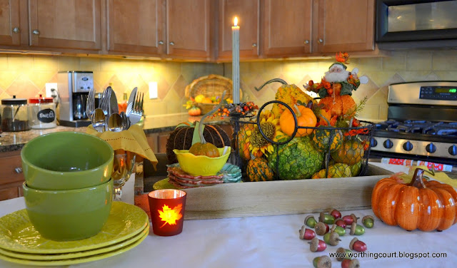 fall vignettes in the kitchen, seasonal holiday decor, A vintage wooden plant box made a great container