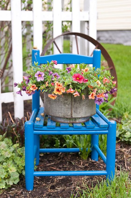 sitting pretty in the garden, gardening, repurposing upcycling, Jessica Healthcoach French blue chair get one for yourself
