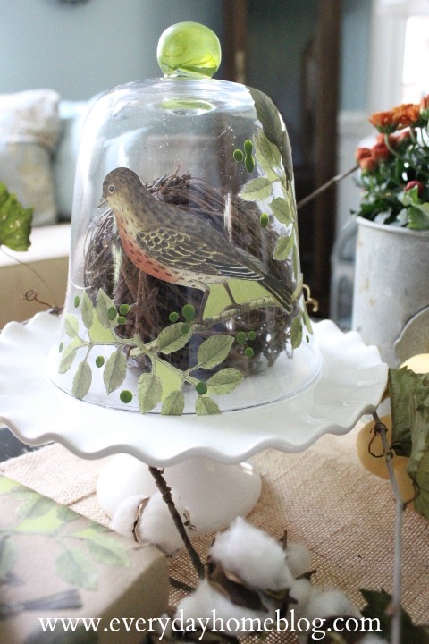 decoupage is back covered books and a cloche in botanical birds, crafts, decoupage, seasonal holiday decor, A plain glass cloche gets a botanical update with the addition of decoupage and some craft paints