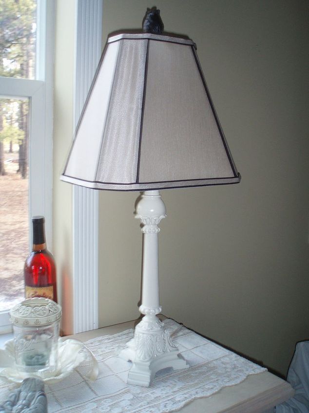 candlestick lamp restored to elegance, lighting, repurposing upcycling, and completed with a correct sized silk lampshade for 15 on sale at Shopco