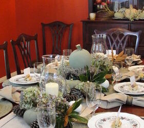 thanksgiving tablescape, living room ideas, seasonal holiday decor, thanksgiving decorations, wreaths, Dried hydrangeas from our garden have become a favorite decorating staple