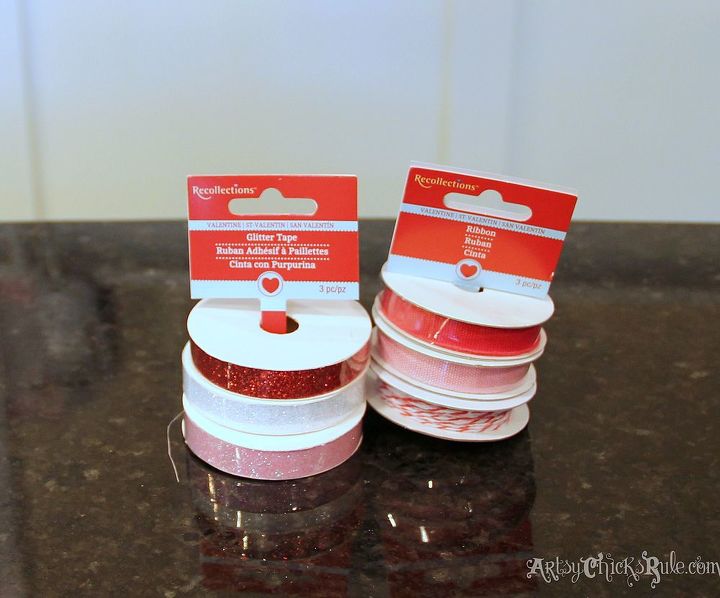 simple valentine s day craft gift or decor, chalk paint, crafts, painting, seasonal holiday decor, valentines day ideas, Sparkle Tape and Ribbon to bling it up a bit