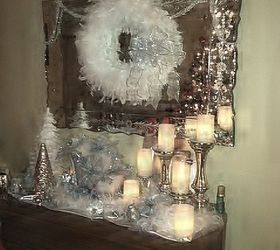 mercury glass and feathers christmas, crafts, seasonal holiday decor, wreaths, Christmas tree reflection in the mirror
