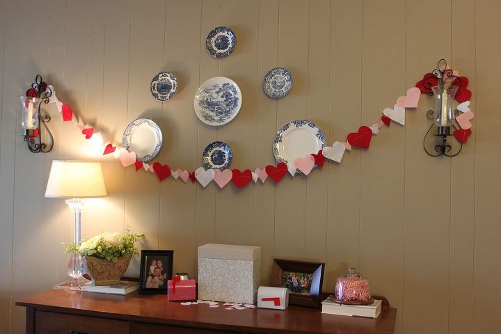 valentine s day heart banner, crafts, seasonal holiday decor, valentines day ideas, This is the finished project A 7ft banner for only 1 75 Doesn t it look like love is in the air