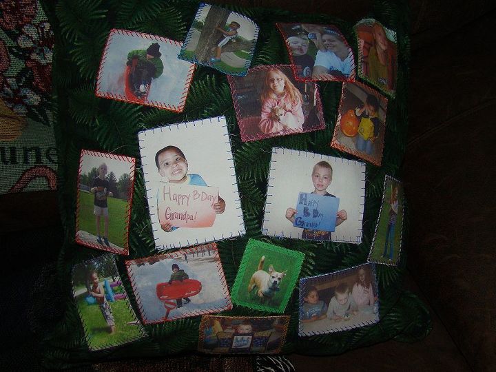 picture pillows, crafts, I wanted them to look like a bunch of pictures just thrown on a table so I overlapped some