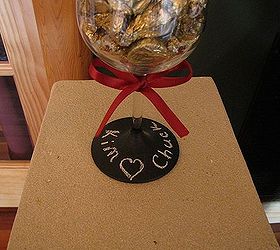 wine glass turned chalk board paint candy bouquet, chalkboard paint, crafts, repurposing upcycling, This is a close up so you can see how you can write on it