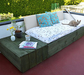 10 charming seating areas from the garden charmers, gardening, outdoor furniture, outdoor living, painted furniture, pallet, Pallet project of a Patio Day Bed
