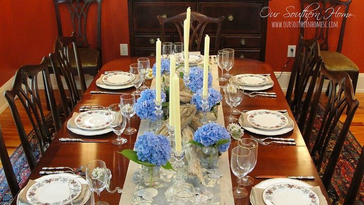 summer dining room, dining room ideas, seasonal holiday decor, Hydrangeas from our gardens are a treasure