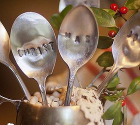 say it with silver stamped slver spoons, home decor, silver spoons that say Christmas